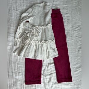 Mayoral White Ruffled Skirted Leggings with Burgundy Legs